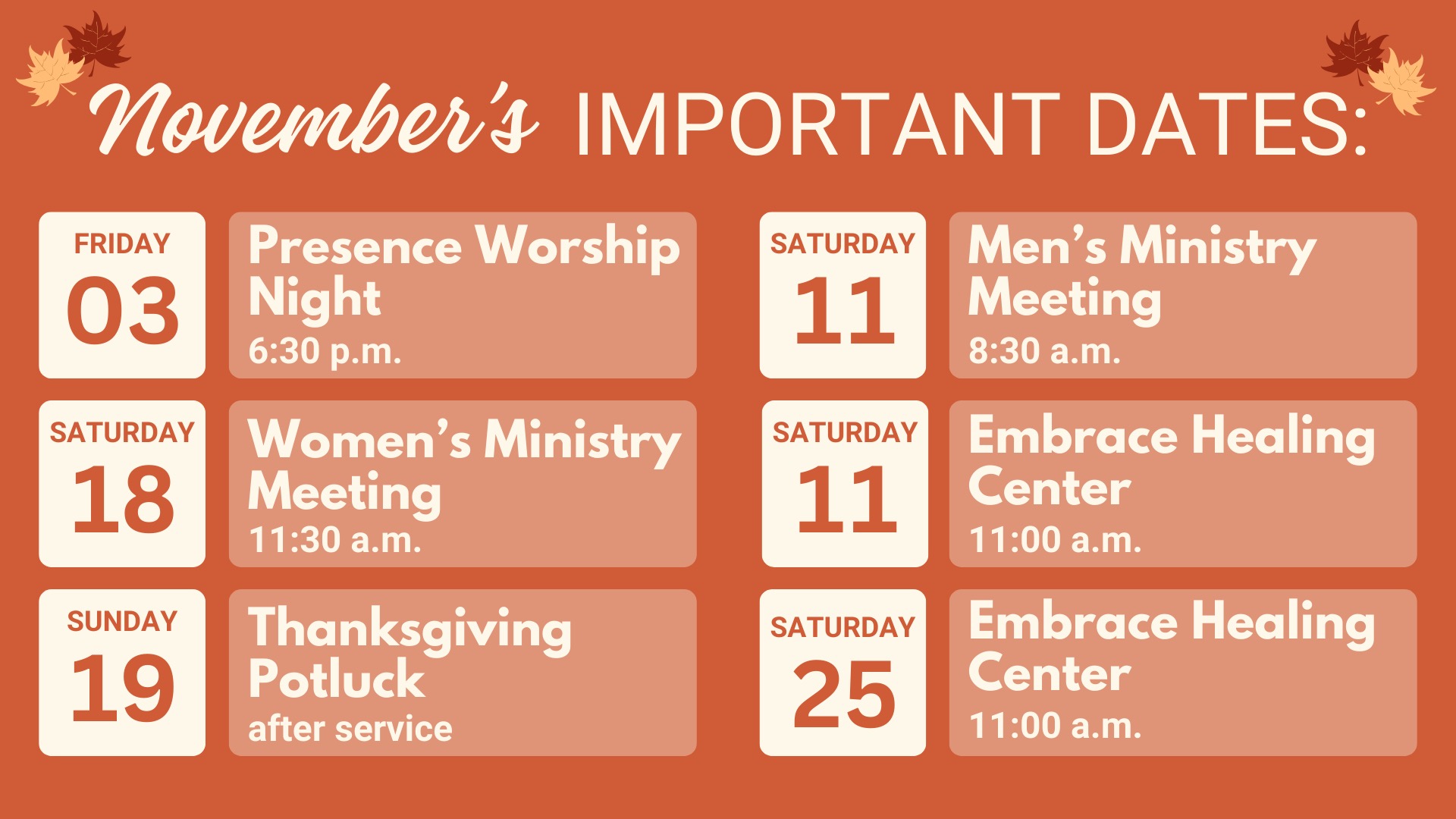 What’s Happening at Embrace in November